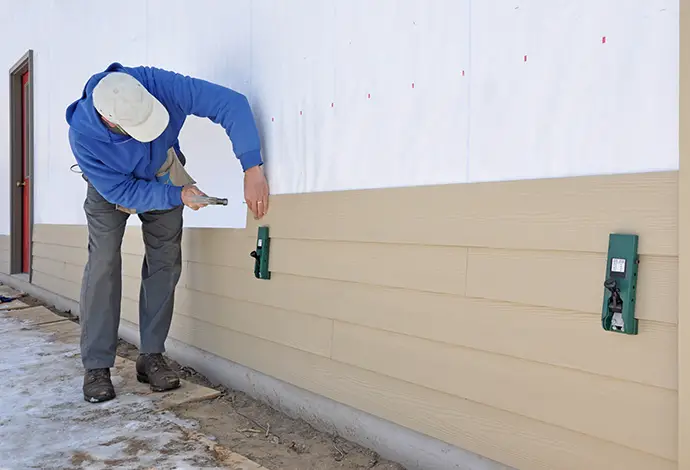 Professional hammering in vinyl siding for new home construction - Clinton County, IL